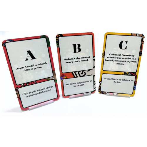 Three educational cards with definitions and examples on a white background